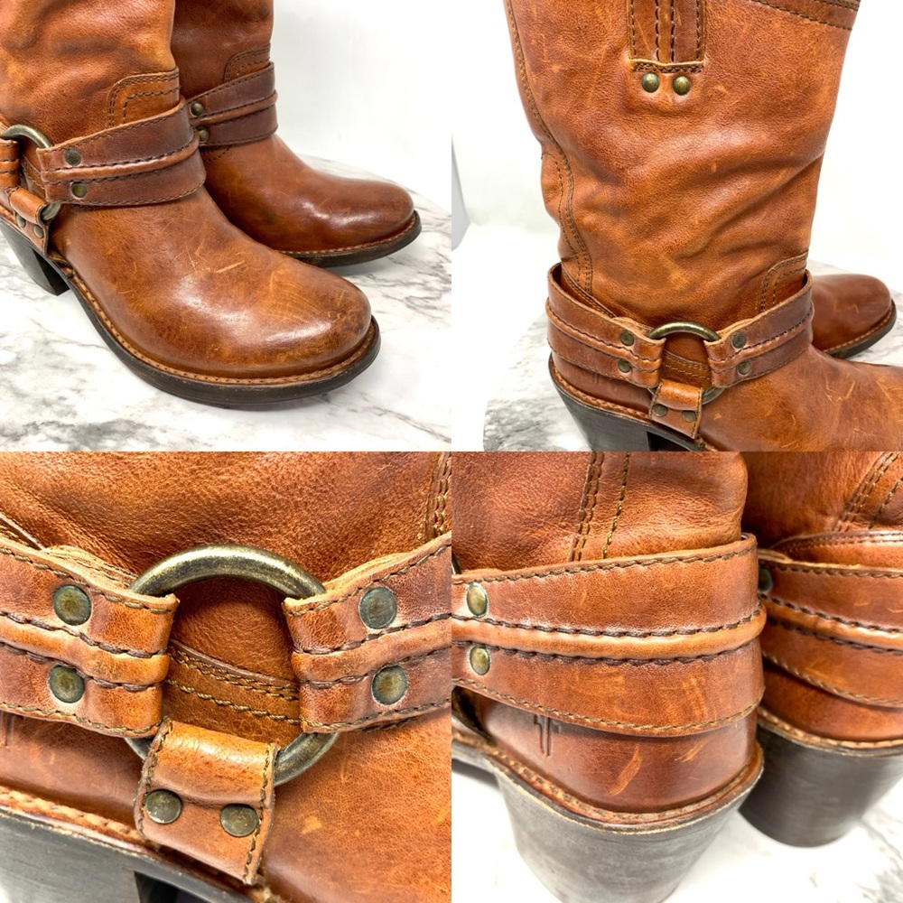 Frye Carmin Harness Short Brown Leather Boots 6 Boho Moto Whimsigoth Festival - Picture 10 of 16